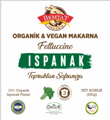 Organik Ispanaklı Fettuccine 250 gr ( Organic Spinach Fettuccine )