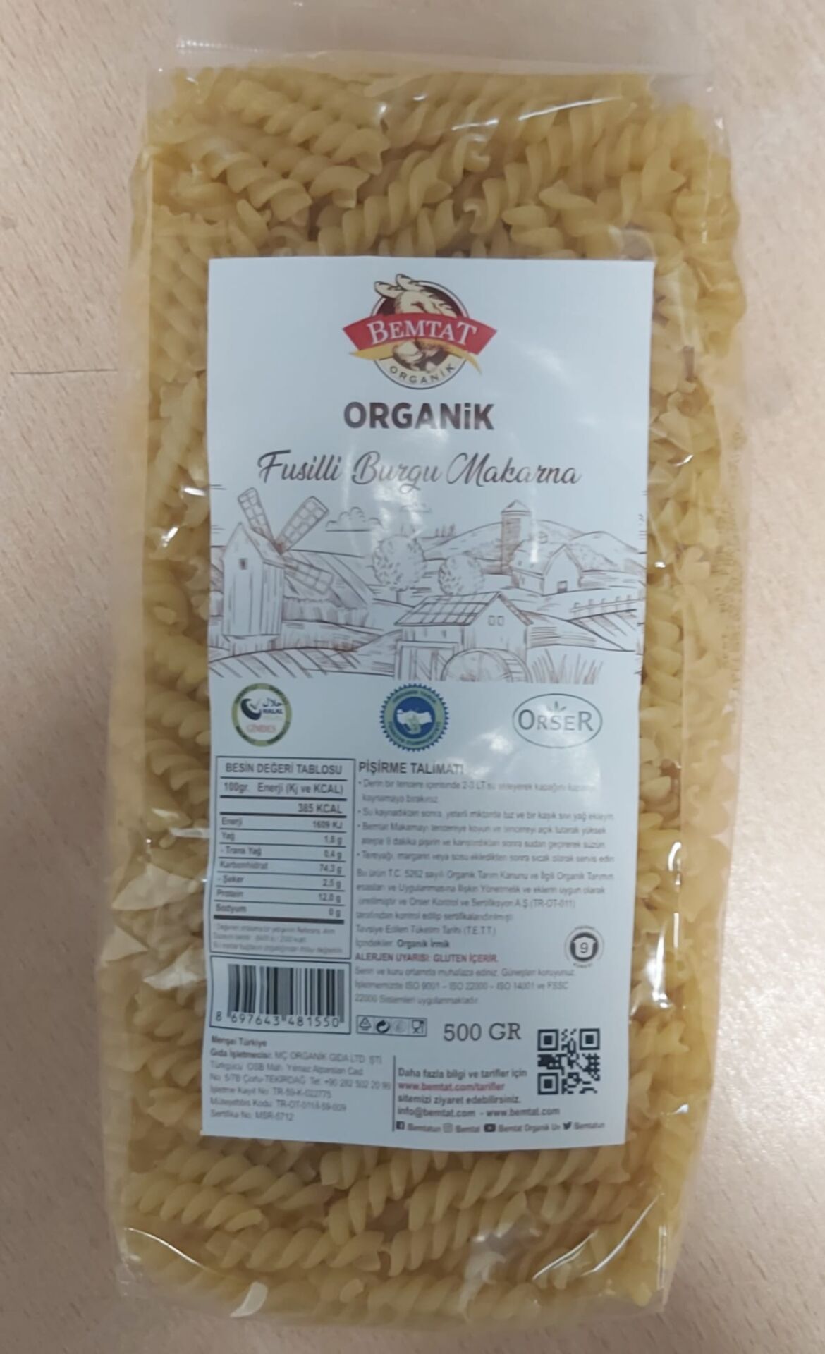Bemtat Organik Fusilli Burgu Makarna (Organic Fusilli Pasta)