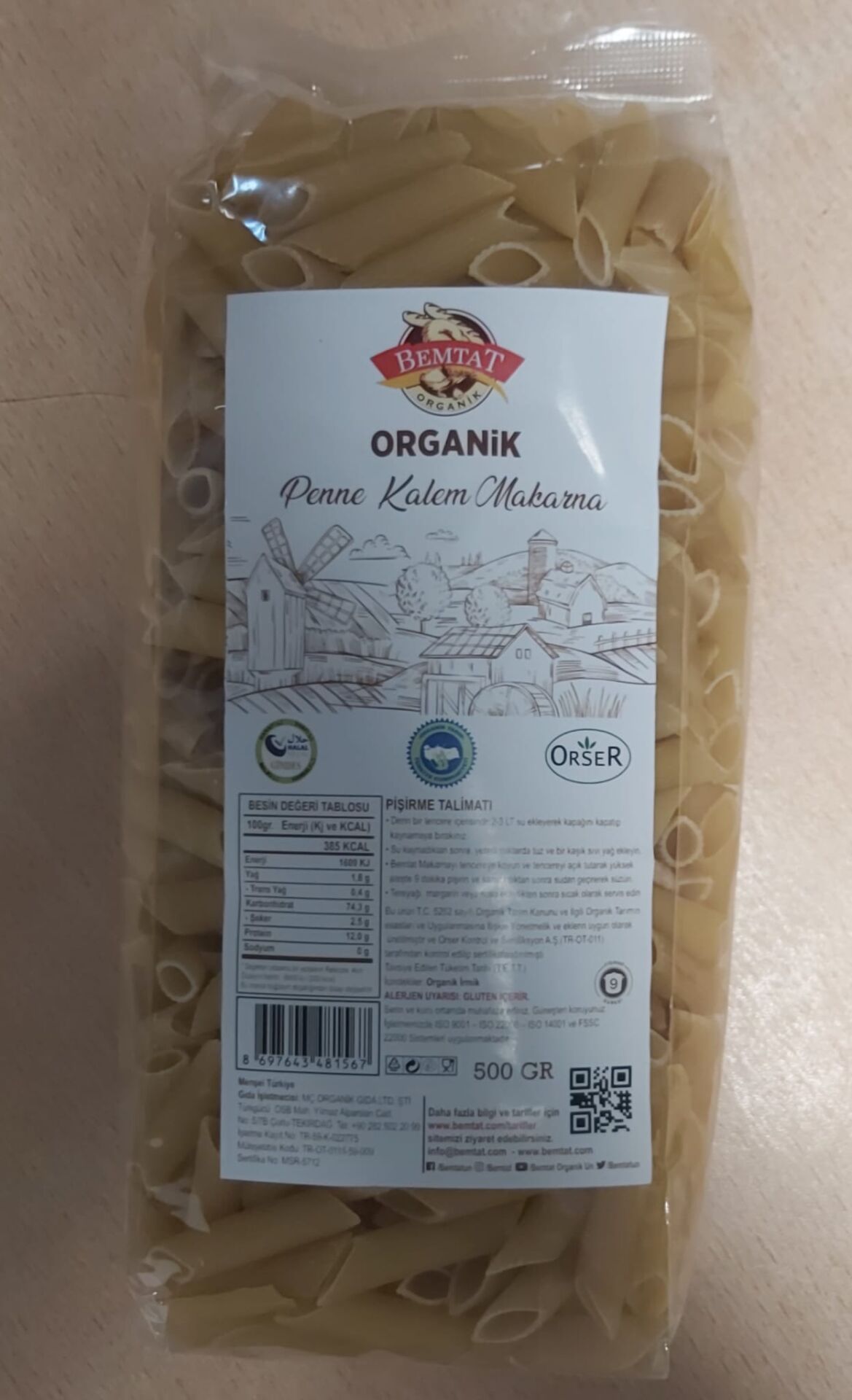 Bemtat Organik Penne Kalem Makarna (Organic Penne Pasta)